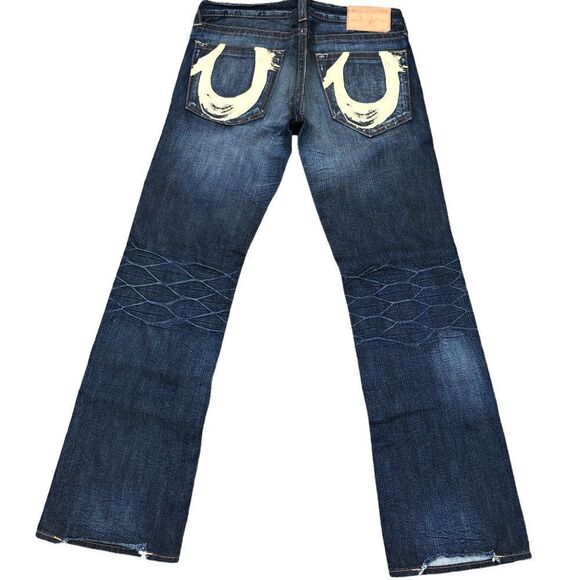 Vintage 2004-2008 True Religion Jeans Size 33 Yellow Horshoe - Picture 3 of 11